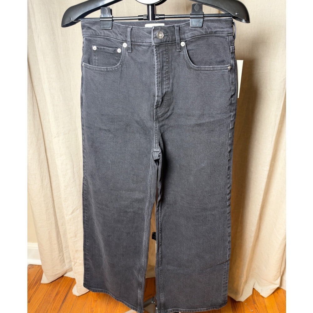 Everlane Organic Cotton High Rise Wide Leg Cropped Jeans Women's Washed Black